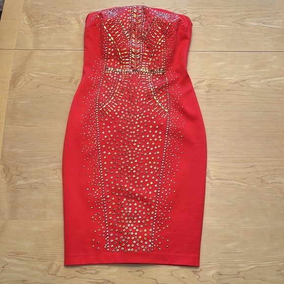 Cache Fire Red Strapless Embellished Dress Sz 0 - Picture 7 of 17